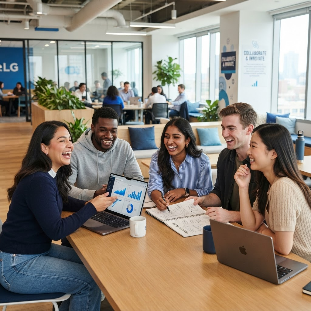 growl communications  team members collaborating in the office